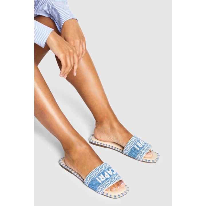 Capri-Slides Mit Perlen - Blue - 38, Blue