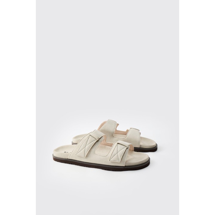 Sandalen aus Wildlederimitat mit Naht-Detail - Grau - 41, Grau