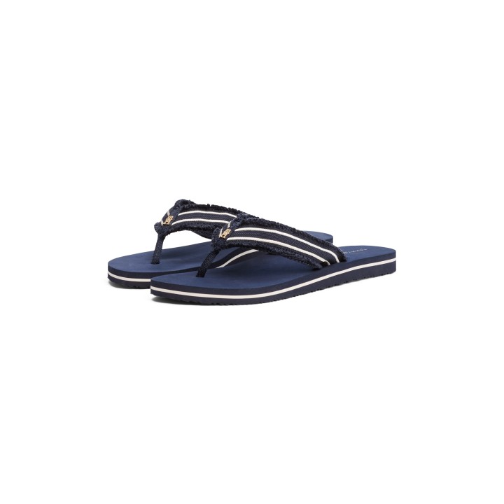 Tommy Hilfiger Zehentrenner "TH WEBBING BEACH SANDAL", Dianette, Sommerschuh, Strandschuh mit ausgefranster Bandage