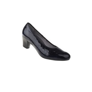 tessamino | Damen Pumps | Sola-Stretch in Lack Optik Krokoprint | Weite H | wechselbares Fußbett mit Microfaserüberzug