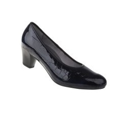 tessamino | Damen Pumps | Sola-Stretch in Lack Optik Krokoprint | Weite H | wechselbares Fußbett mit Microfaserüberzug