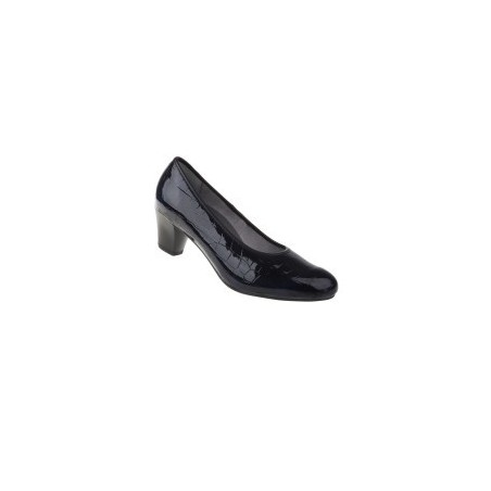 tessamino | Damen Pumps | Sola-Stretch in Lack Optik Krokoprint | Weite H | wechselbares Fußbett mit Microfaserüberzug