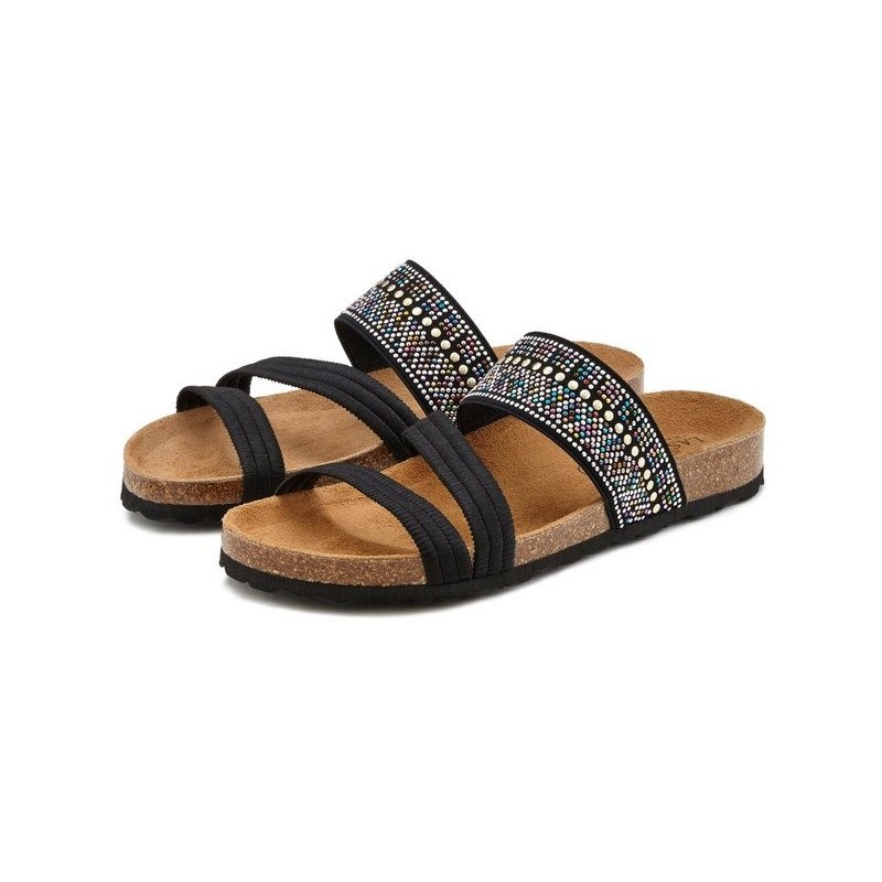 LASCANA Mule, Sandale, offener Schuh, Sommerschuh, Pantolette mit Komfortkorkfußbett aus Leder und elastischen Riemen