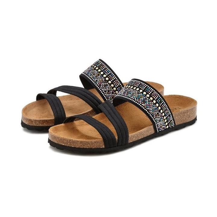 LASCANA Mule, Sandale, offener Schuh, Sommerschuh, Pantolette mit Komfortkorkfußbett aus Leder und elastischen Riemen