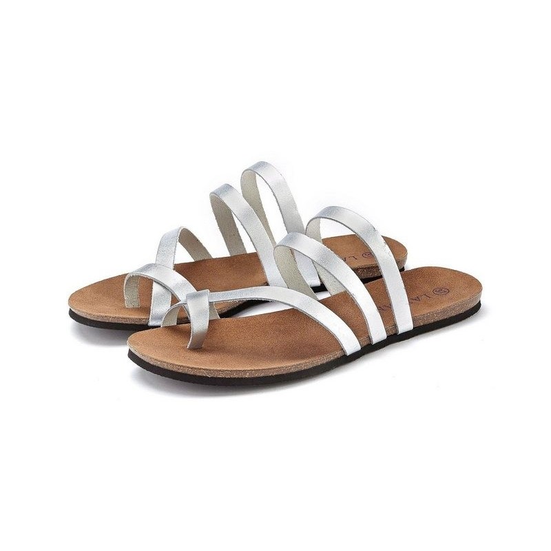 LASCANA Zehentrenner Sandale, Pantolette aus Leder im Metallic-Look