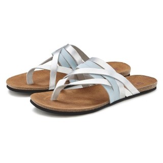 LASCANA Zehentrenner Sandale, Pantolette aus Leder mit Korkfußbett