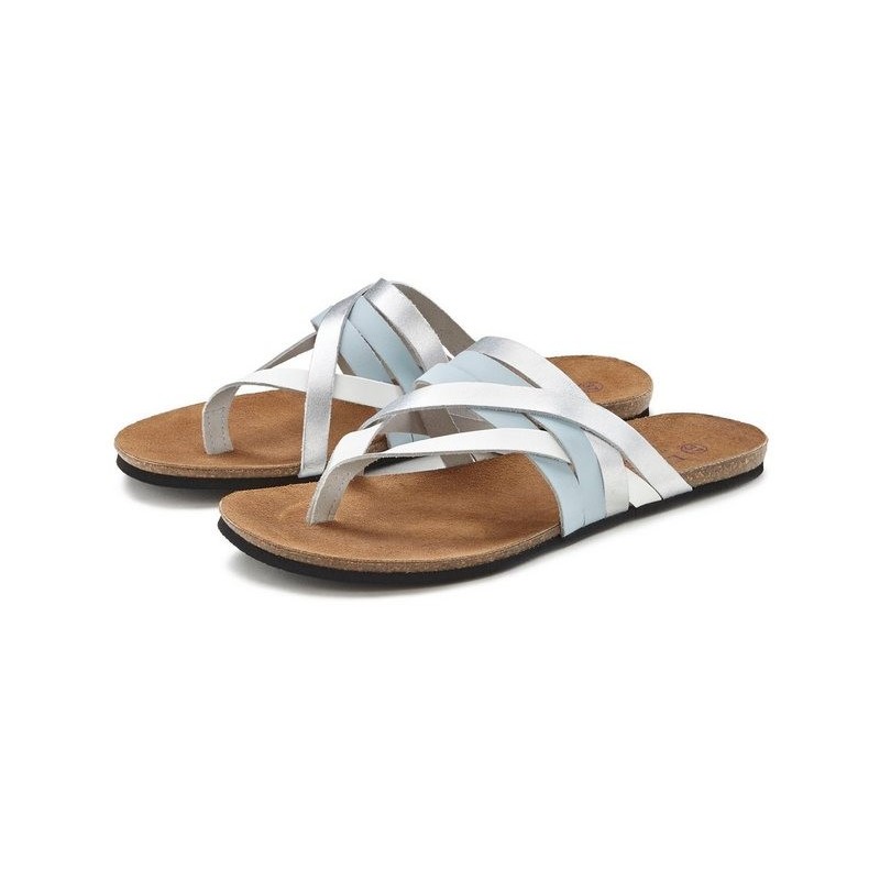LASCANA Zehentrenner Sandale, Pantolette aus Leder mit Korkfußbett