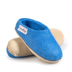 naturling Kinder Filz Pantoffeln Hausschuh (mit leiser) Ledersohle