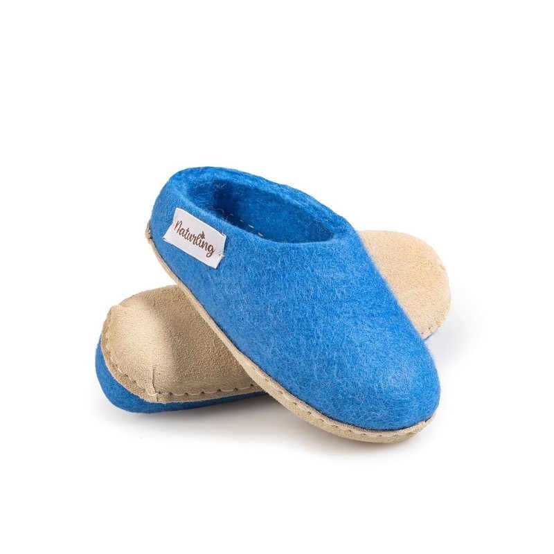 naturling Kinder Filz Pantoffeln Hausschuh (mit leiser) Ledersohle