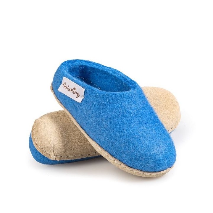 naturling Kinder Filz Pantoffeln Hausschuh (mit leiser) Ledersohle