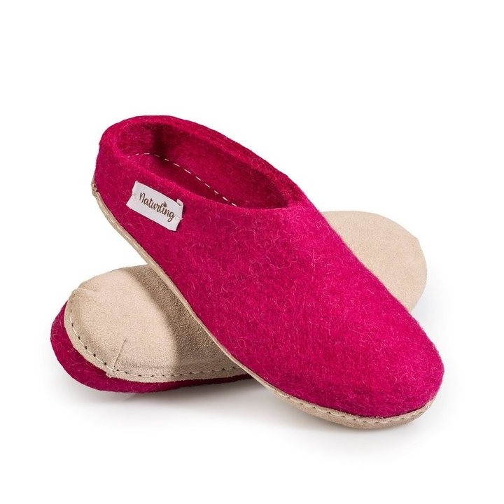 naturling Filz Damen Pantoffel Hausschuh (mit bequemer) Ledersohle
