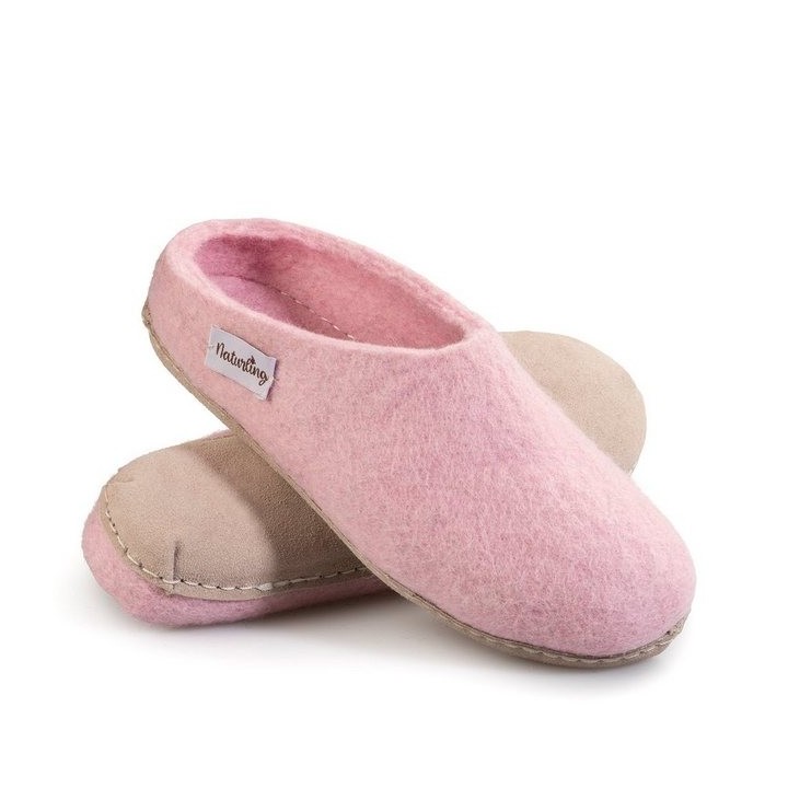 naturling Filz Damen Pantoffel Hausschuh (mit bequemer) Ledersohle