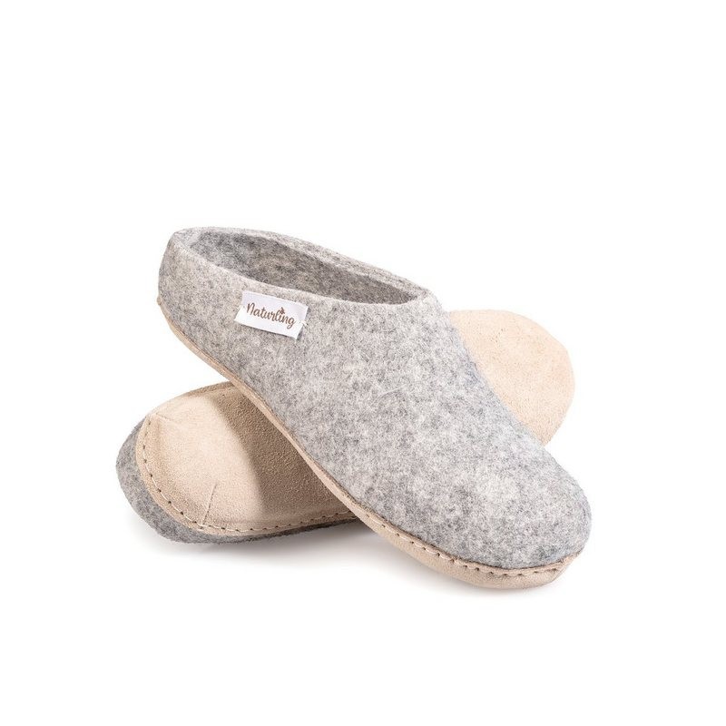 naturling Filz Damen Pantoffel Hausschuh (mit bequemer) Ledersohle