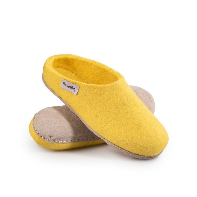 naturling Filz Damen Pantoffel Hausschuh (mit bequemer) Ledersohle