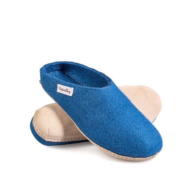 naturling Herren Filz Pantoffel Hausschuh (mit echter) Ledersohle
