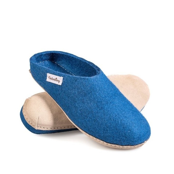 naturling Herren Filz Pantoffel Hausschuh (mit echter) Ledersohle