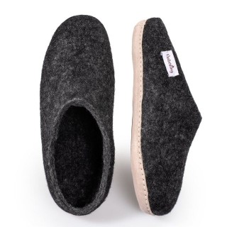 naturling Herren Filz Pantoffel Hausschuh (mit echter) Ledersohle