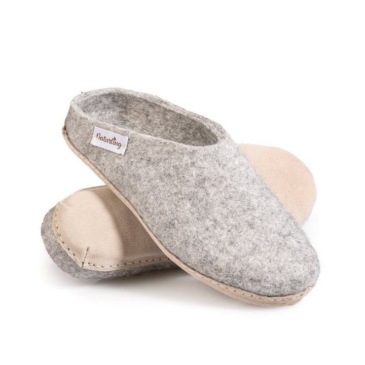 naturling Herren Filz Pantoffel Hausschuh (mit echter) Ledersohle