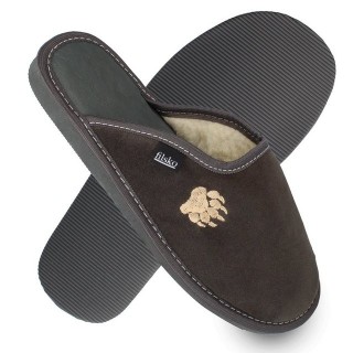 filsko Skagen Herren Hausschuh weiches Veloursleder mit Schafwolle gefüttert, Tatzen Stickerei