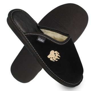 filsko Skagen Herren Hausschuh weiches Veloursleder mit Schafwolle gefüttert, Tatzen Stickerei