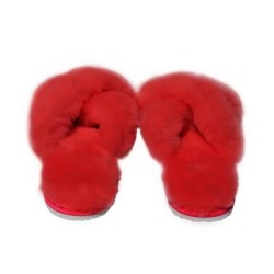 Hollert Hausschuh Damen Lammfell Hausschuhe FLORIDA ROT Merino Echtleder Sandaletten