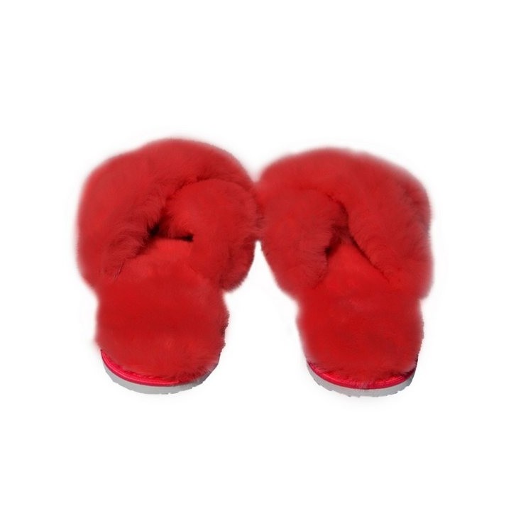 Hollert Hausschuh Damen Lammfell Hausschuhe FLORIDA ROT Merino Echtleder Sandaletten