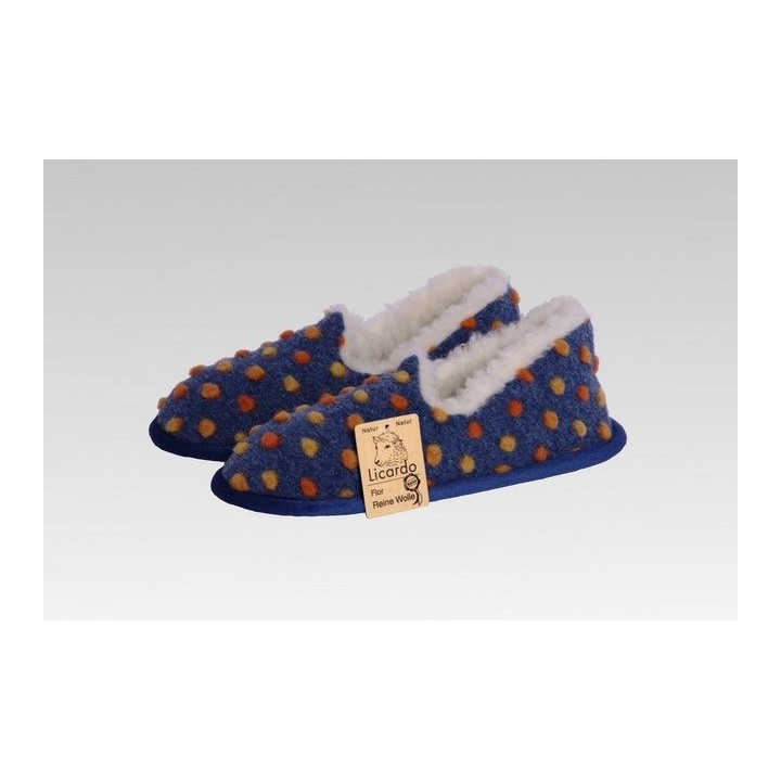 Licardo Hausschuhe Mokassin Wolle Noppen blau Hausschuh (1 Paar, 0-tlg) für warme Füße