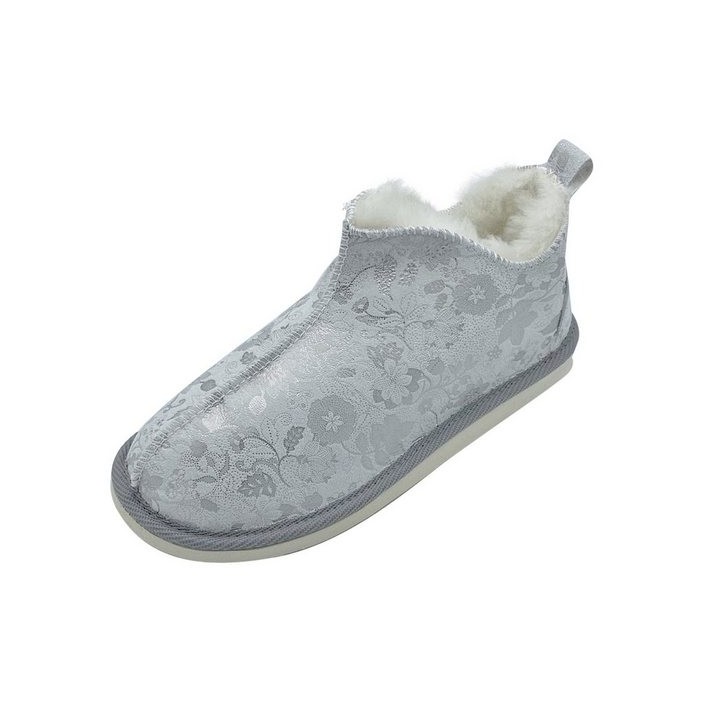 Hollert Hausschuh Angel Silber Hüttenschuhe Fellschuhe Echtleder