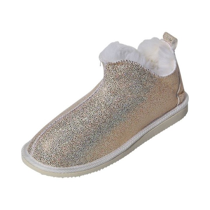 Hollert Hausschuh Damen Hüttenschuhe Cinderella Glitzer Echtleder Merino Schaffell Fellschuhe