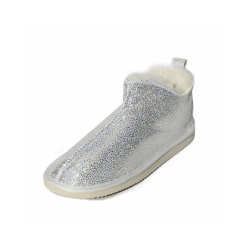 Hollert Hausschuh Damen Hüttenschuhe Cinderella Glitzer Echtleder Merino Schaffell Fellschuhe