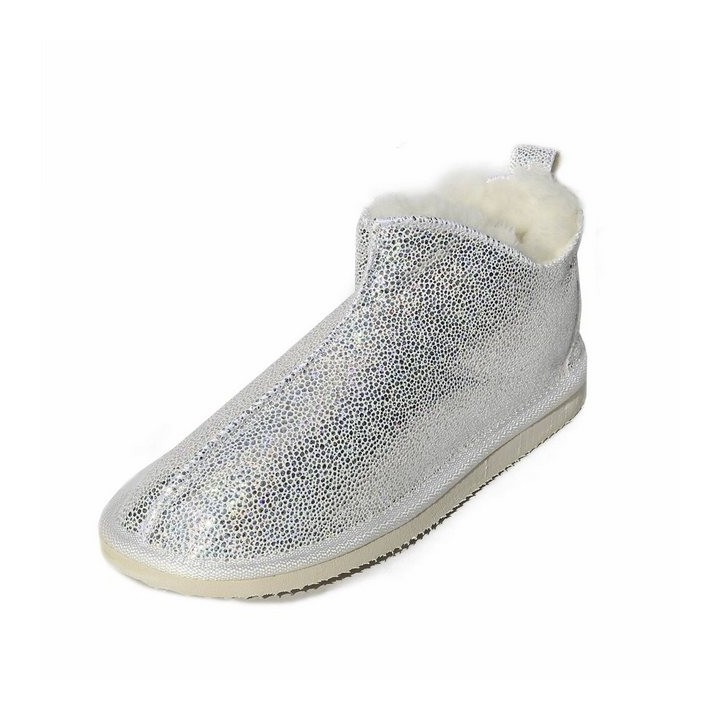Hollert Hausschuh Damen Hüttenschuhe Cinderella Glitzer Echtleder Merino Schaffell Fellschuhe