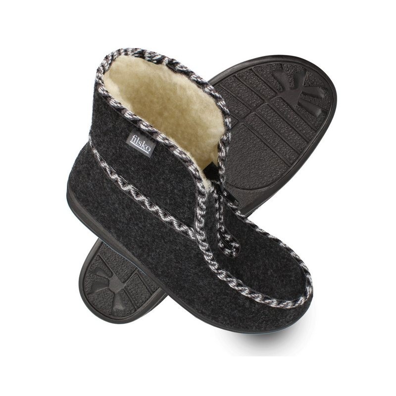 filsko Medle Damen Winter Hüttenschuhe mit Reißverschluss Hausschuh mit Schafwolle gefüttert