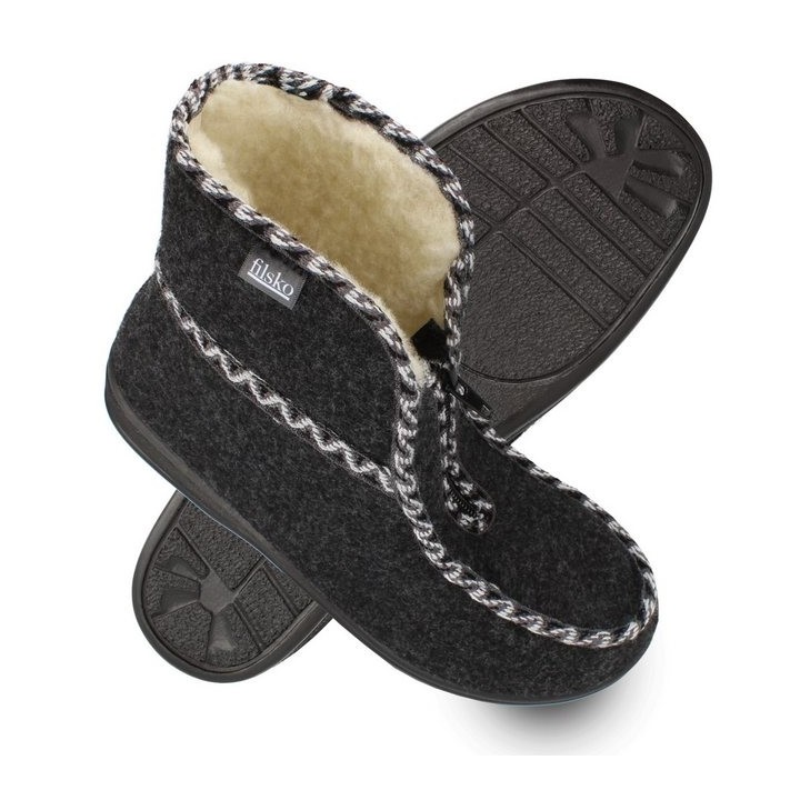 filsko Medle Damen Winter Hüttenschuhe mit Reißverschluss Hausschuh mit Schafwolle gefüttert