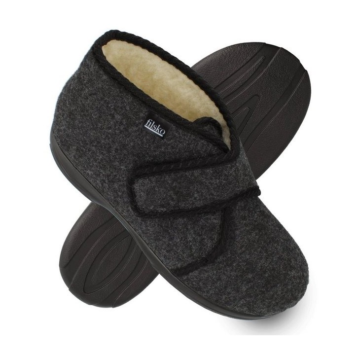 filsko Hedlunda Winter Filz HausSchuhe für Herren Hausschuh (rutschhemmender EVA Sohle) mit Klettverschluss