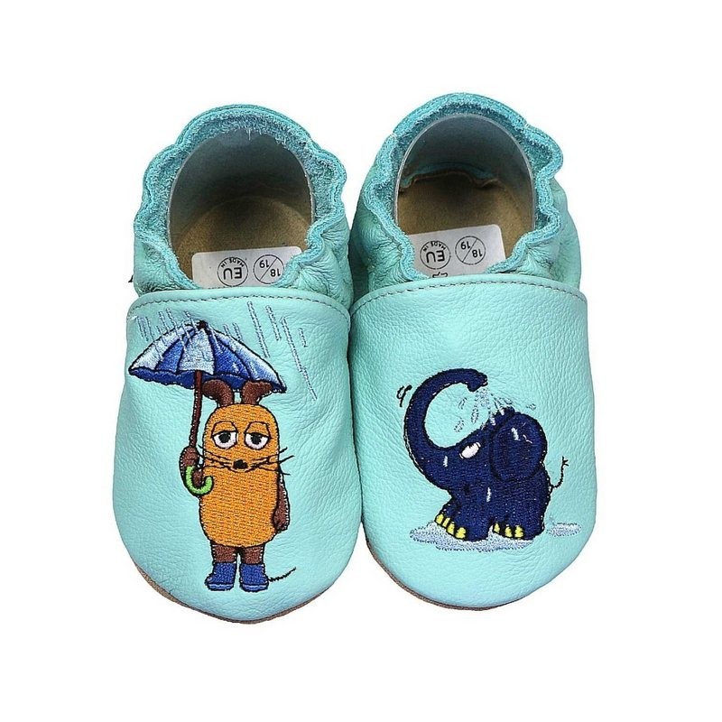 HOBEA-Germany Krabbelschuhe Maus mit Elefant Regen mint 26/27 (2½ - 3 Jahre) Krabbelschuh