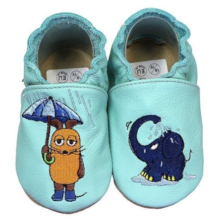 HOBEA-Germany Krabbelschuhe Maus mit Elefant Regen mint 26/27 (2½ - 3 Jahre) Krabbelschuh