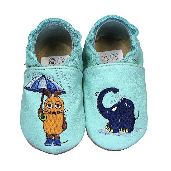 HOBEA-Germany Krabbelschuhe Maus mit Elefant Regen mint 26/27 (2½ - 3 Jahre) Krabbelschuh