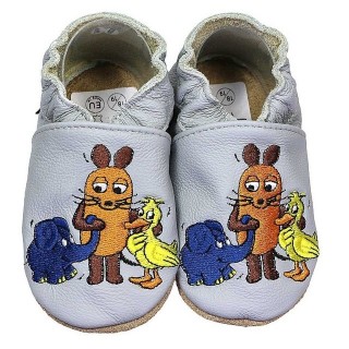 HOBEA-Germany Krabbelschuhe Maus, Elefant und Ente grau 24/25 (2 - 2½ Jahre) Krabbelschuh