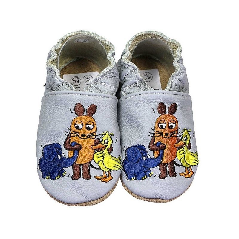 HOBEA-Germany Krabbelschuhe Maus, Elefant und Ente grau 24/25 (2 - 2½ Jahre) Krabbelschuh