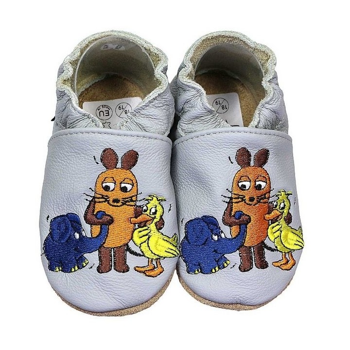 HOBEA-Germany Krabbelschuhe Maus, Elefant und Ente grau 24/25 (2 - 2½ Jahre) Krabbelschuh