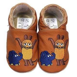 HOBEA-Germany Krabbelschuhe Maus mit Elefant braun 24/25 (2 - 2½ Jahre) Krabbelsohle Krabbelschuh