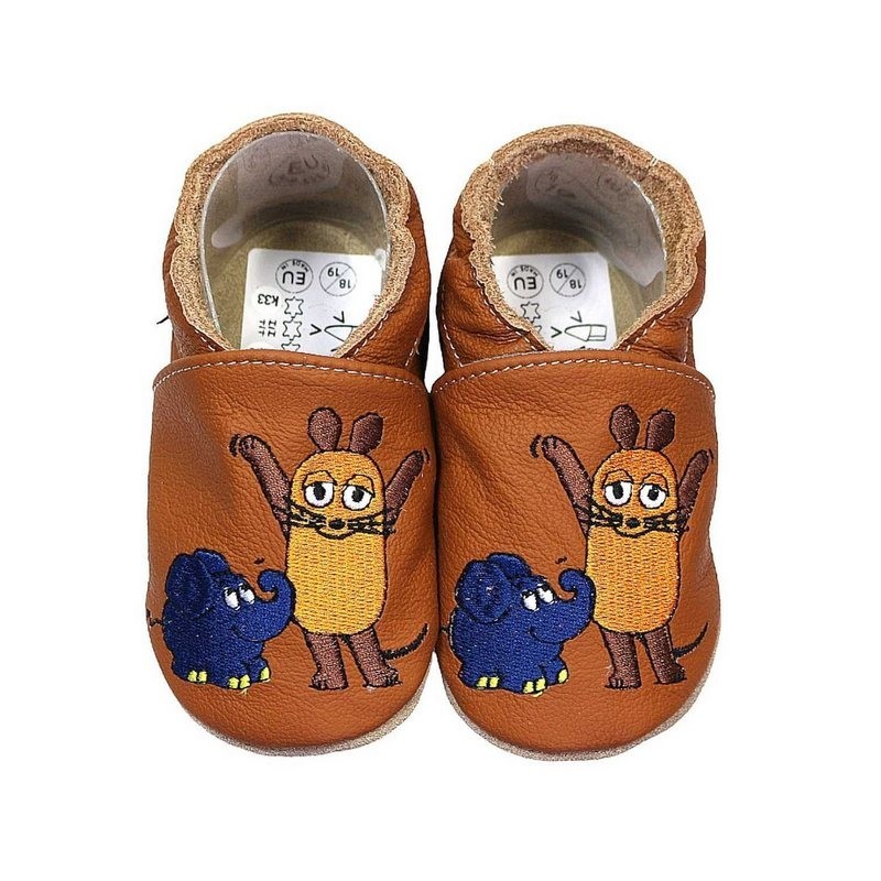 HOBEA-Germany Krabbelschuhe Maus mit Elefant braun 24/25 (2 - 2½ Jahre) Krabbelsohle Krabbelschuh