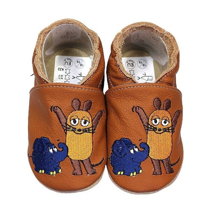 HOBEA-Germany Krabbelschuhe Maus mit Elefant braun 24/25 (2 - 2½ Jahre) Krabbelsohle Krabbelschuh