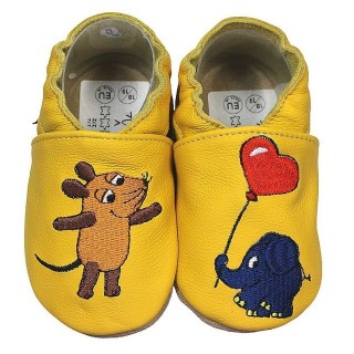 HOBEA-Germany Krabbelschuhe Maus mit Elefant Herz gelb 26/27 (2½ - 3 Jahre) Krabbelschuh