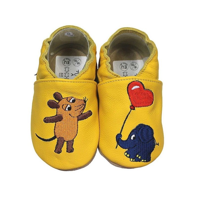 HOBEA-Germany Krabbelschuhe Maus mit Elefant Herz gelb 26/27 (2½ - 3 Jahre) Krabbelschuh