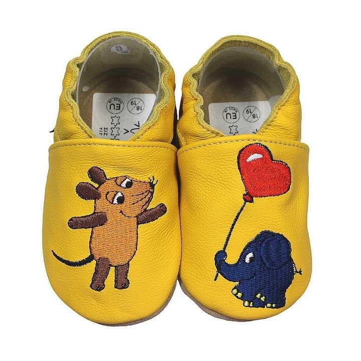 HOBEA-Germany Krabbelschuhe Maus mit Elefant Herz gelb 26/27 (2½ - 3 Jahre) Krabbelschuh