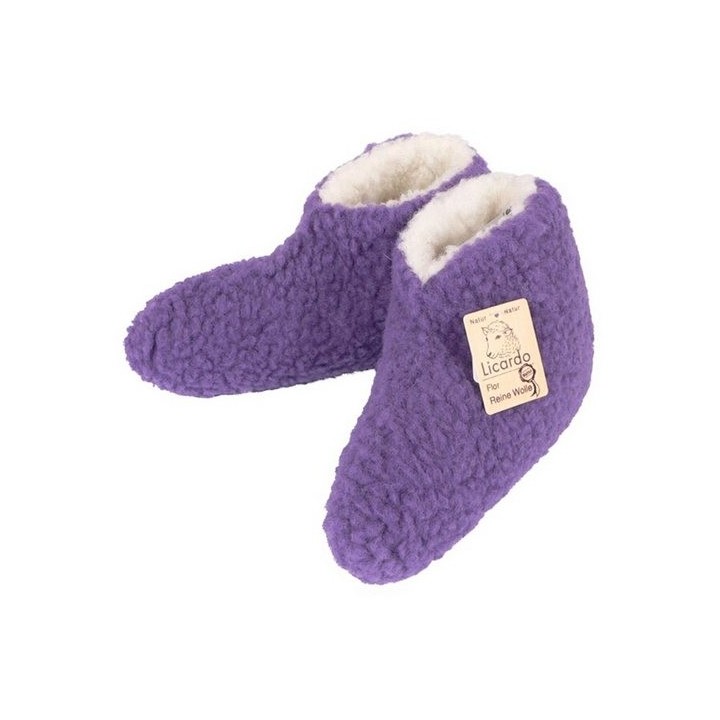 Licardo Hausschuhe Bettschuhe Wolle farbig lila Hausschuh (1 Paar, 0-tlg) für warme Füße