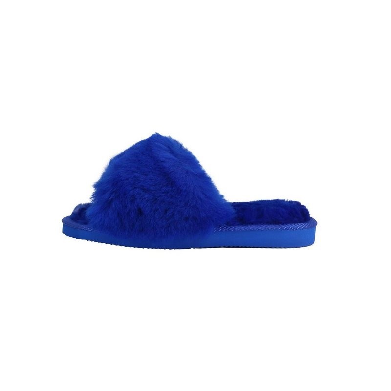 Hollert Hausschuh Lammfell Sandalen ROYAL BLAU Merino Echtleder Sandaletten Hausschuhe