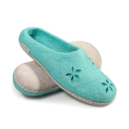 naturling Filz Pantoffel Hausschuh (mit floralem Muster) mit bequemer Ledersohle