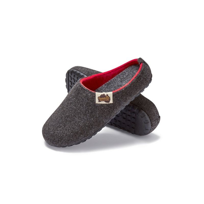 Gumbies Outback Slipper in Charcoal Red Hausschuh aus recycelten Materialien, rutschfeste & stabile Sohle